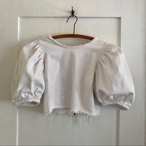 Zara Denim Puffed-Sleeve Romantic Crop Top